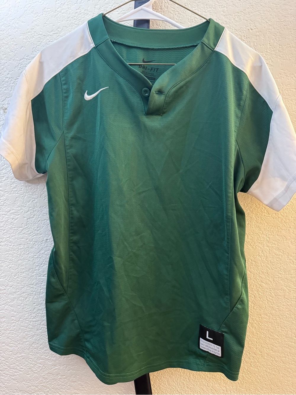 Nike Men’s Green and White Dri-FIT Short Sleeve Jersey